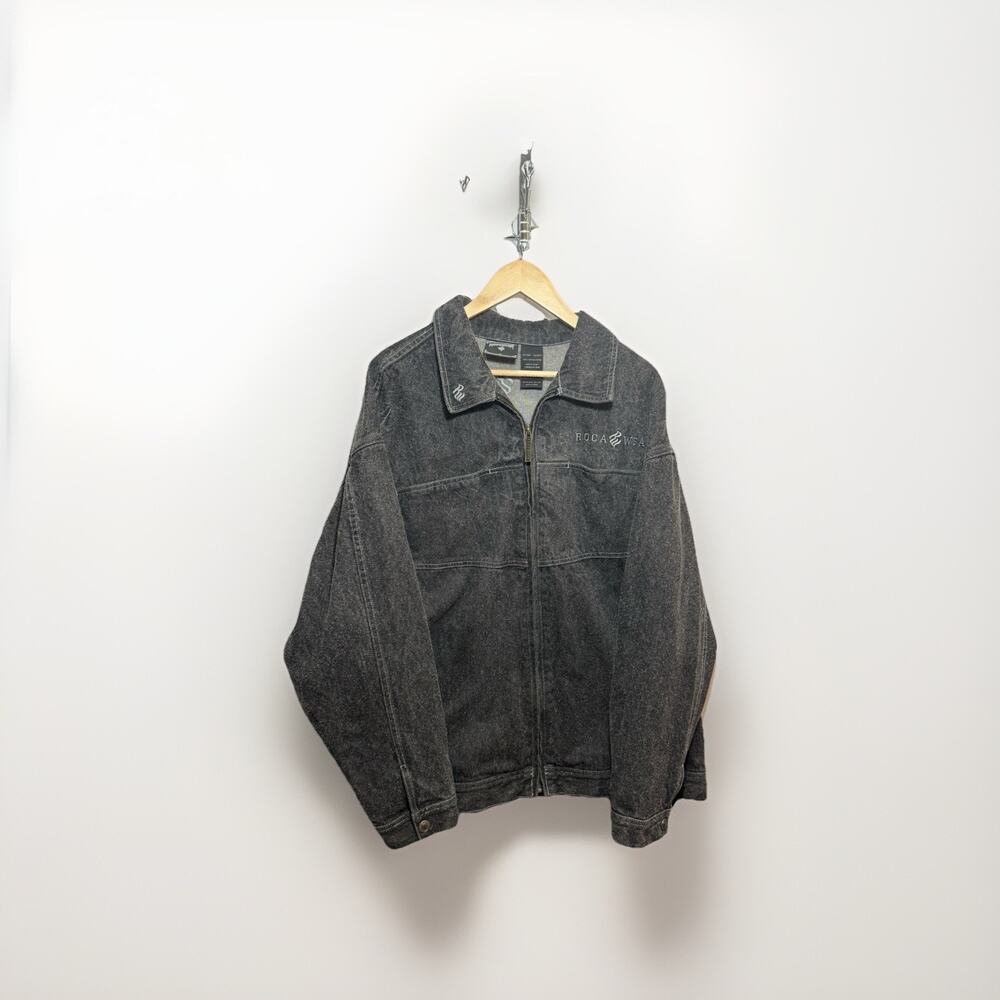 Rocawear OG 2002 Vintage Black Denim Jacket Men’s XL Y2K Zip Up Trucker Logo